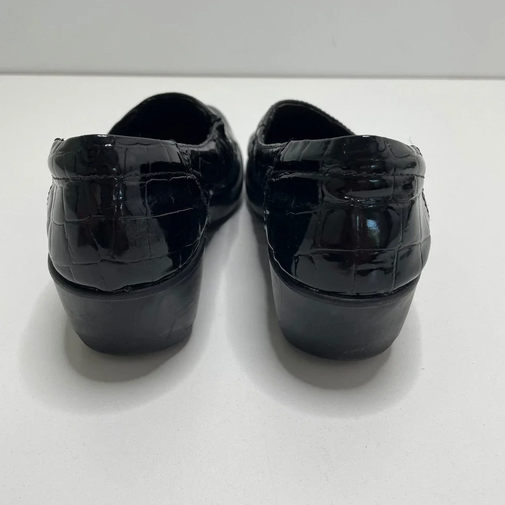 Clarks Collection Womens Black Croc Embossed Patent Wedge Slip On Loafers 8.5 M